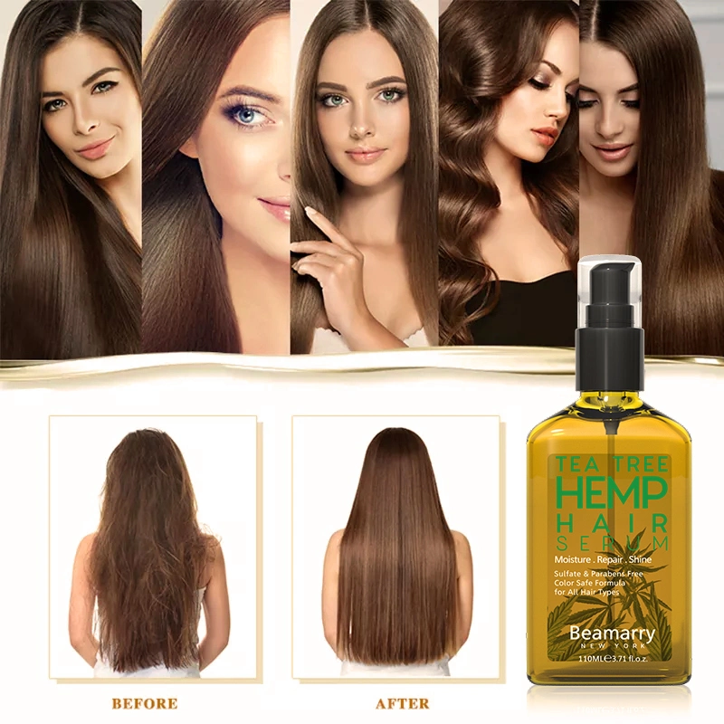 OEM Customized Label Sulfate Free Anti Hair Loss Organic Tea Tree Hemp Hair Serum Oil for All Hair Types