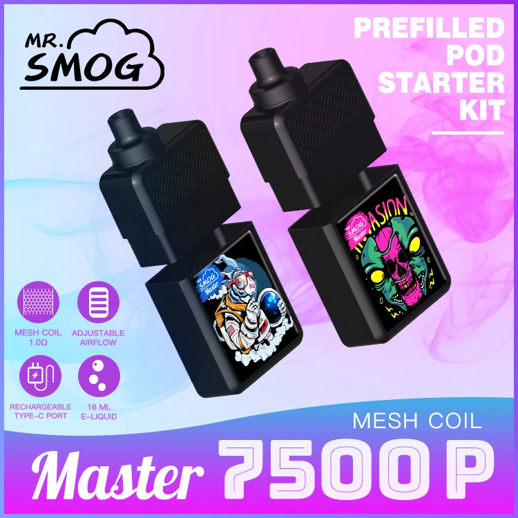 Electric Hook Prefilled Pod Starter Kit Mr Smog Master 7500 6000 5000 Puffs Mesh Coil Fruits Flavors Wholesale Disposable Vape Pen Refill Vaporizer Wape