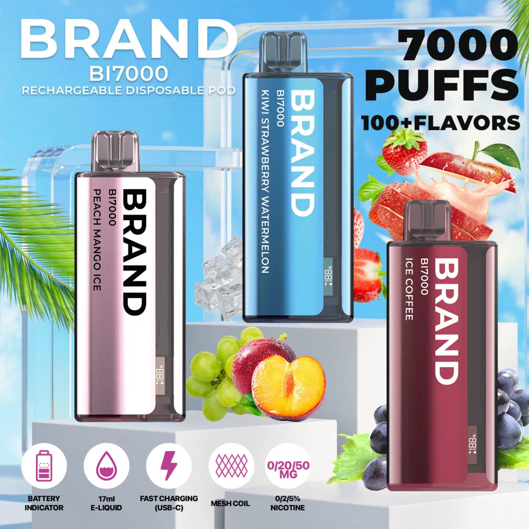 2023 Hidi OEM ODM Private Brand White Label Rechargeable 24 Flavors 7000 Puff Ceramic Mesh Core Display Screen Disposable Vape	Juice Head Liquid
