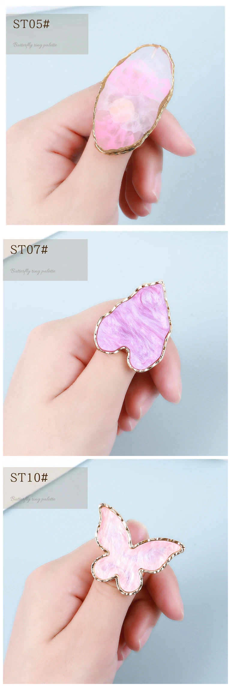Net Red Japanese Resin Agate Piece Ring Palette Manicure Light Glue Painted Smudge Display Gold-Plated Gold Display Board
