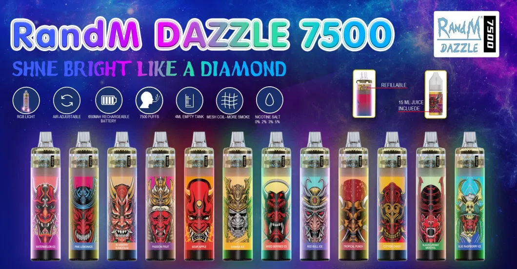 Randm Dazzle 7500puffs RGB Light Glowing Refillable and Rechargeable Disposable Vape