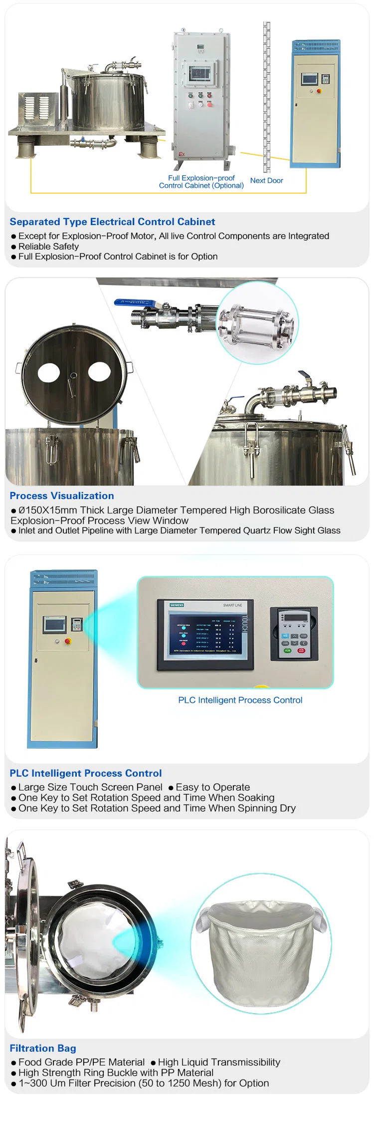 Industrial Scale Low Temperature Alcohol Extraction Hemp Oil Jacket Platform Basket Centrifuge