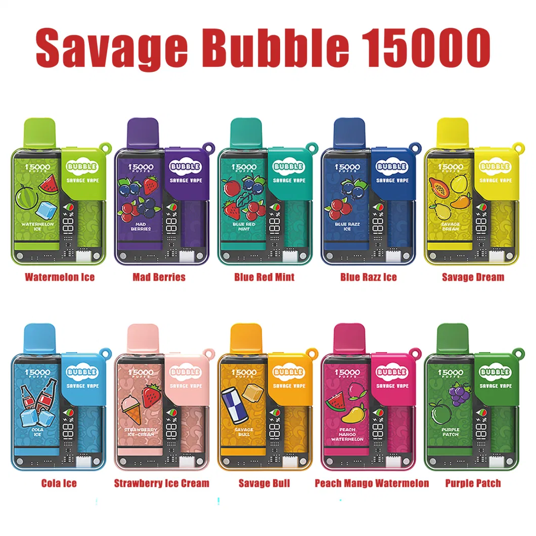 E Cigarette Savage Bubble 15000 Puffs 50mg Nic Salt Built-in Smart Display Child Lock Adjustable Power Disposable Vape Wholesale Vapers Desechables Puff 15K