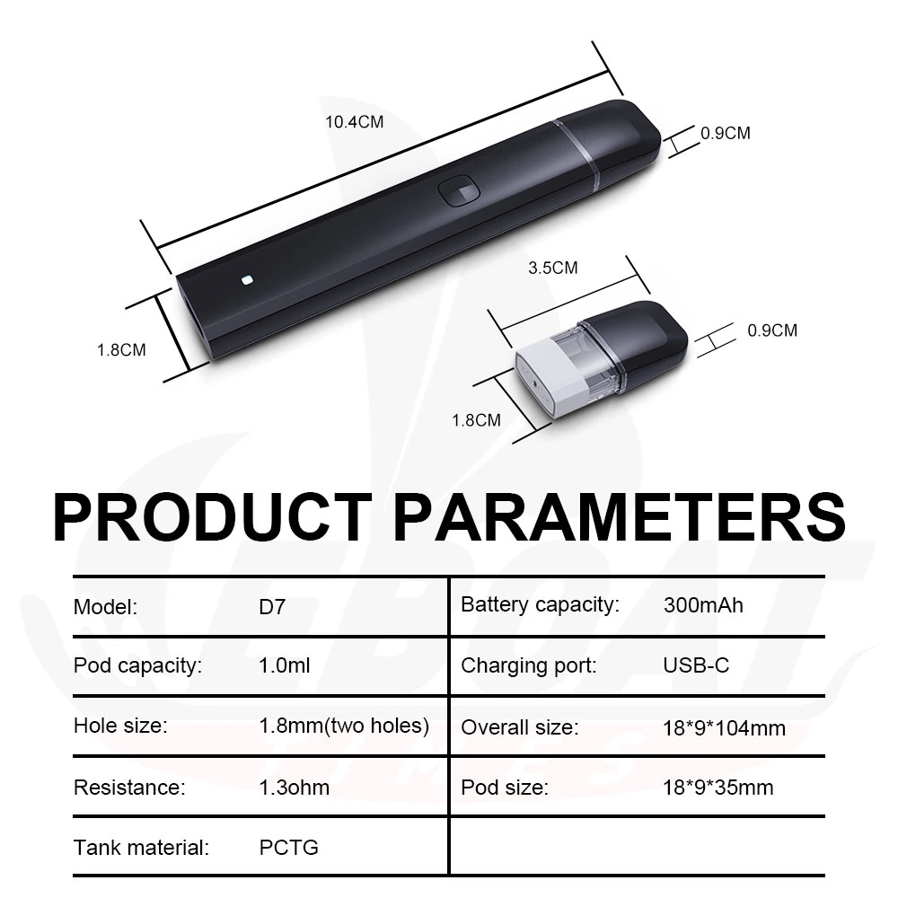 Pod Vape 1ml D8 Oil Disposable Vape Pen Pod System 1g Distillate Refilled Empty Disposable Vape