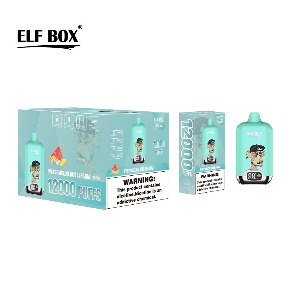 China Top Disposable Vape Bar Elf Box Digital 12000 Puffs Rechargeable Battery 500mAh Electronic Cigarette