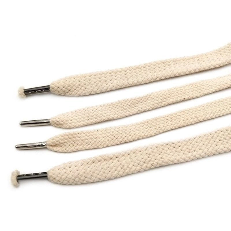 Custom 10 mm Wide 100% Cotton Tubular Hollow Beige Shoe Lace Braided Flat Shoelace Metal Tips Aglet Plastic Tips