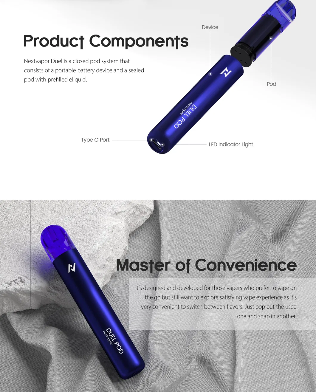 2023 Newest Design Original E Cig Vape Pen Rechargeable 550mAh Battery with Tpye C4ml 1200puff Pod Changeable Pod Kit Pods System
