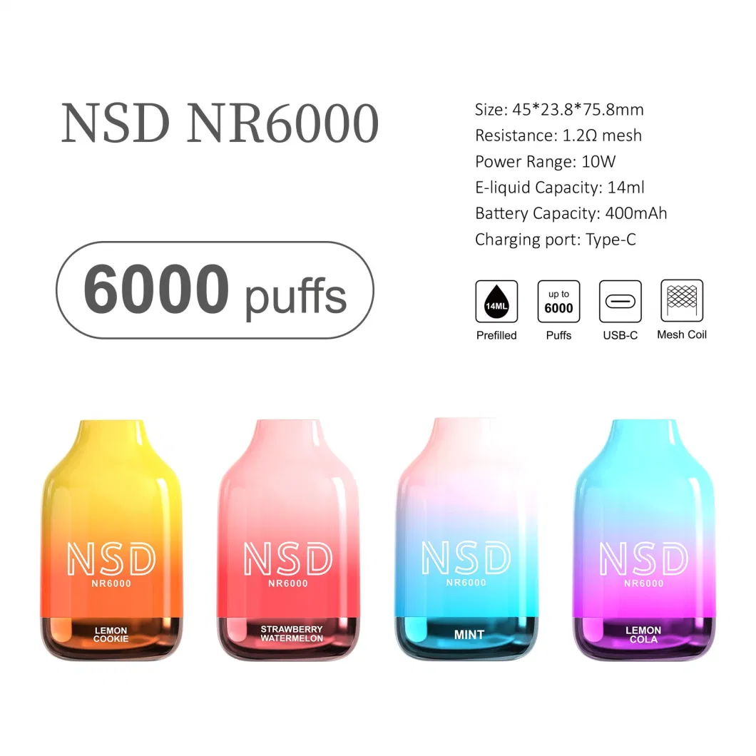 Fruit Flavor E-Cigarette Rechargeable Vape Pod Vaporizer 14ml Free Nicotine 6000 Puffs Vaporizer Mod Puff Crystal Pod Chargerable Battery Disposable Vape