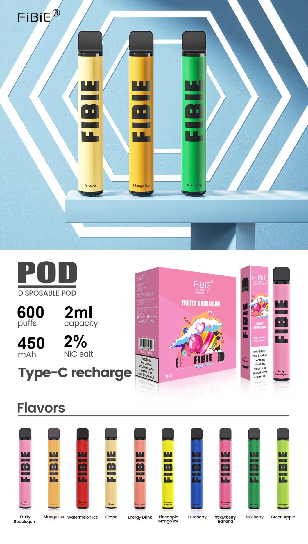 Wholesale 600 Puffs E Cigarette 2% Tpd Rechargeable Fruit Flavor OEM CE Bulk Sales Suppliers China Distributors Disposable Vape