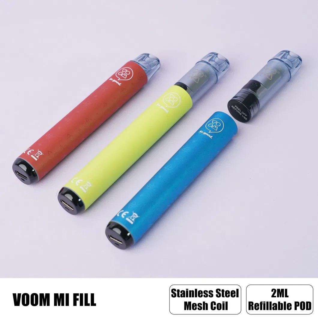 Italy Popular OEM Refillable Smoking Vaporizer Voom Mi Fill Disposable Vape Mesh Coil 2ml E-Liquid Capacity Empty Transparent Pod