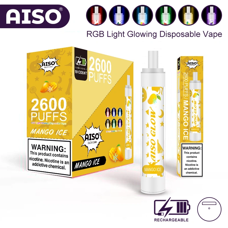 Wholesale Mint Flavour 2600 Puffs Ecig Disposable Vape with RGB Light Glowing