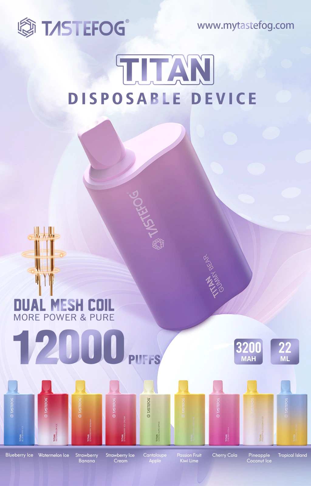 Tastefog Mega 12000 Puffs Disposable Vape Refillable with LED Flashlight