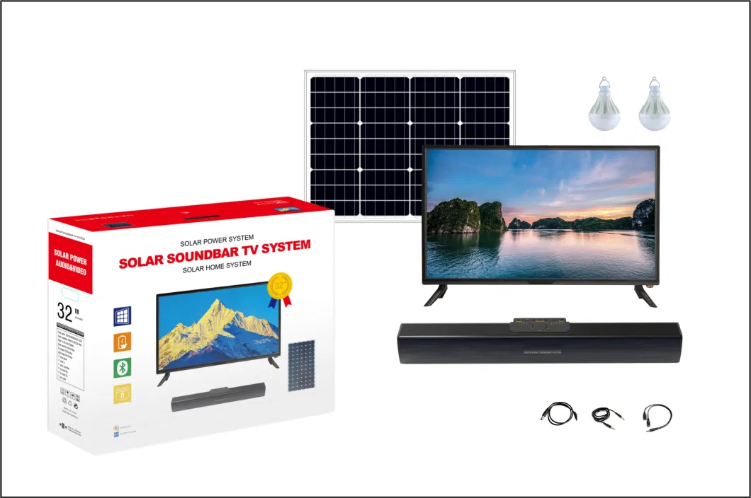 Pcv Solar Soundbar TV System 3*DC 12V for Solar LED TV+ Solar Fan+ Bulbs DC 5V USB for Phone Charging