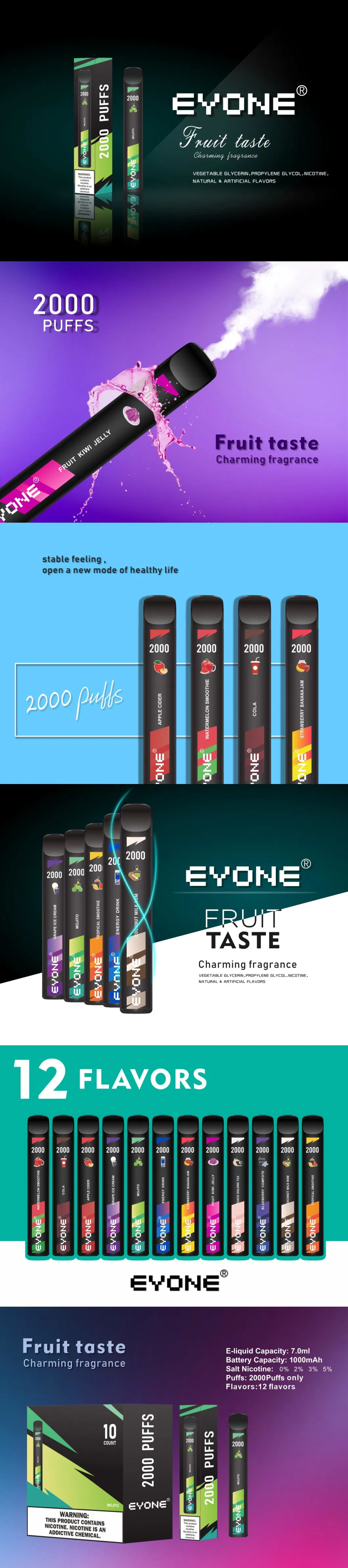 Factory Price Popular Disposable Vape 2000 Puffs Bar E-Cigarette Vape Pen 0% 2% 5% Nicotine OEM Fast Delivery Disposable Vaporizer