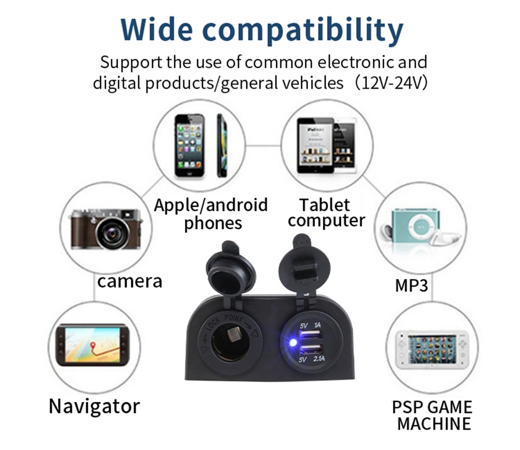 12V Marine Power Charger Socket &amp; Cigarette Socket Lighter Two Hole Socket