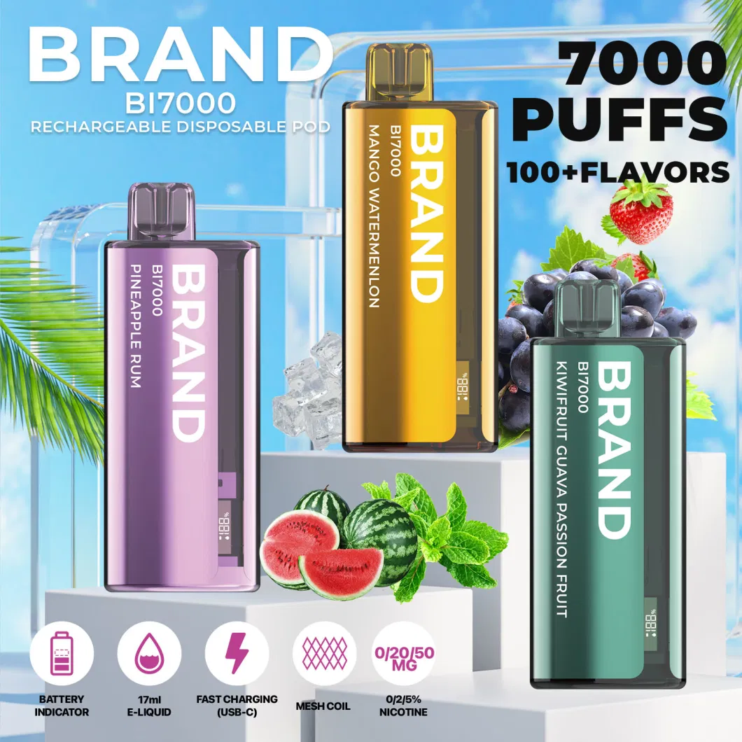 2023 Hidi OEM ODM Private Brand White Label Rechargeable 24 Flavors 7000 Puff Ceramic Mesh Core Display Screen Disposable Vape	Juice Head Liquid
