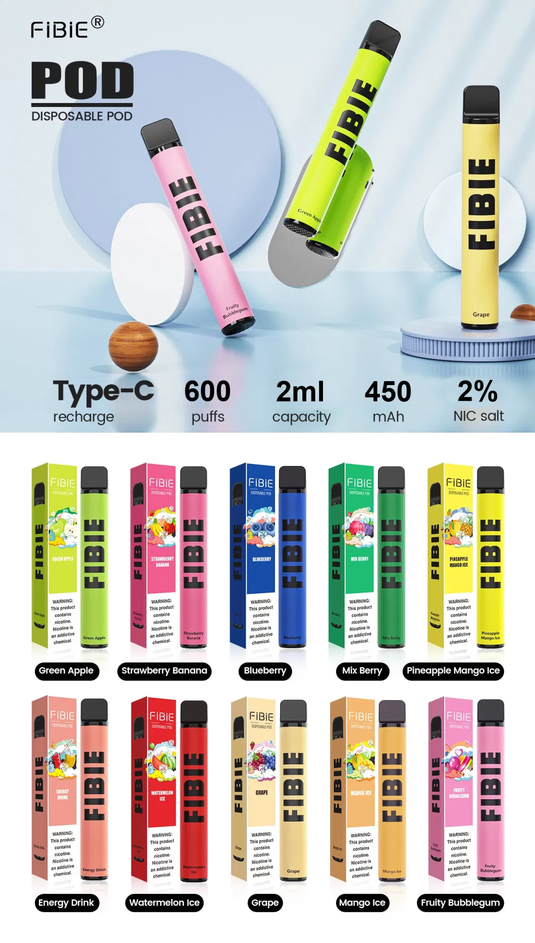 Wholesale 600 Puffs E Cigarette 2% Tpd Rechargeable Fruit Flavor OEM CE Bulk Sales Suppliers China Distributors Disposable Vape