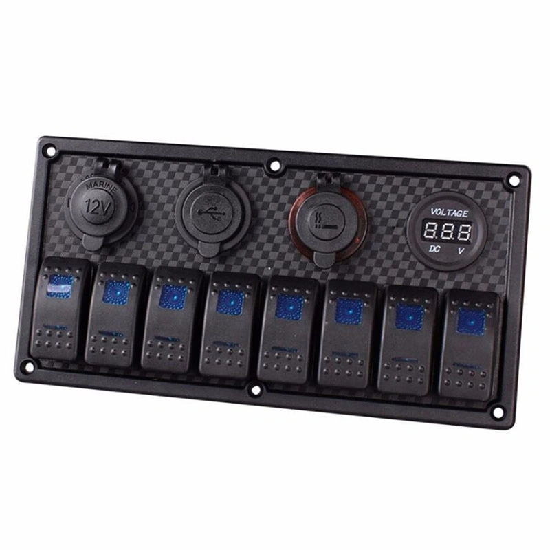 8 Gang Rocker Switch Panel Circuit Breaker Cigarette Lighter Socket