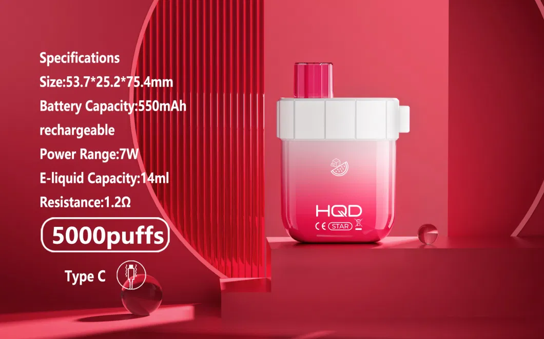 Wholesale 5000 Puffs Hqd Star Mod Rechargeable Fruit Flavors Pod Vape