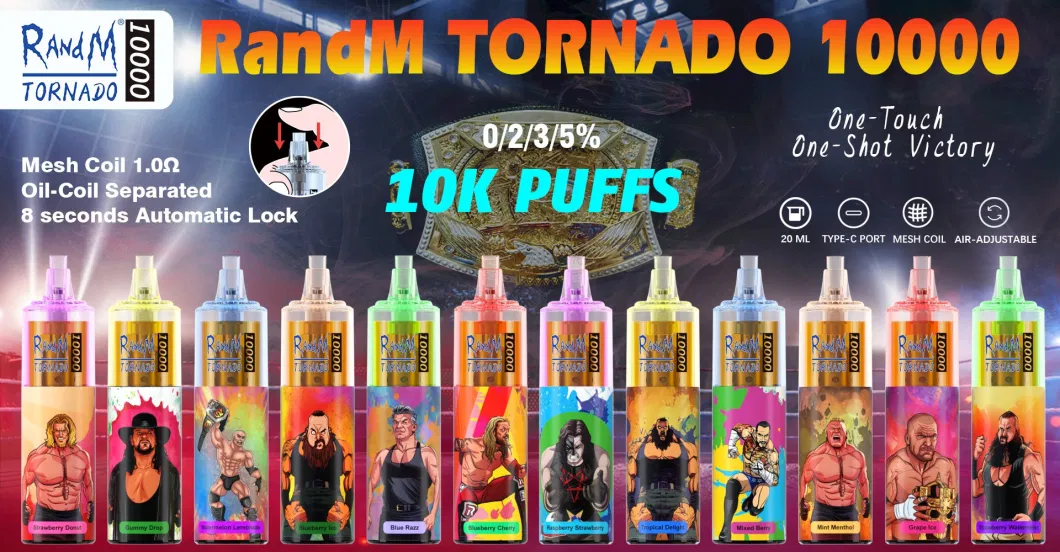 Authentic Randm Tornado 10000 Puffs Disposable Vape Pen E Cigarette Mesh Coil Rechargeable Battery 20ml