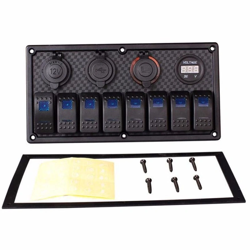 8 Gang Rocker Switch Panel Circuit Breaker Cigarette Lighter Socket