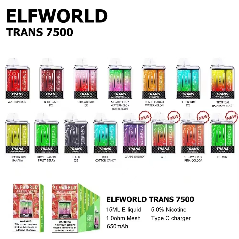 7500 Puffs 50 Mg/Ml Salt Nicotine Disposable Electronic Cigarette Trans Elf World