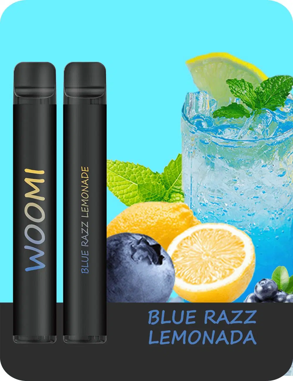 Blue Razz Lemonade Woomi All Black Mini Vape Rock 600 Puff Bar 2ml E Liquid E-Cigarette
