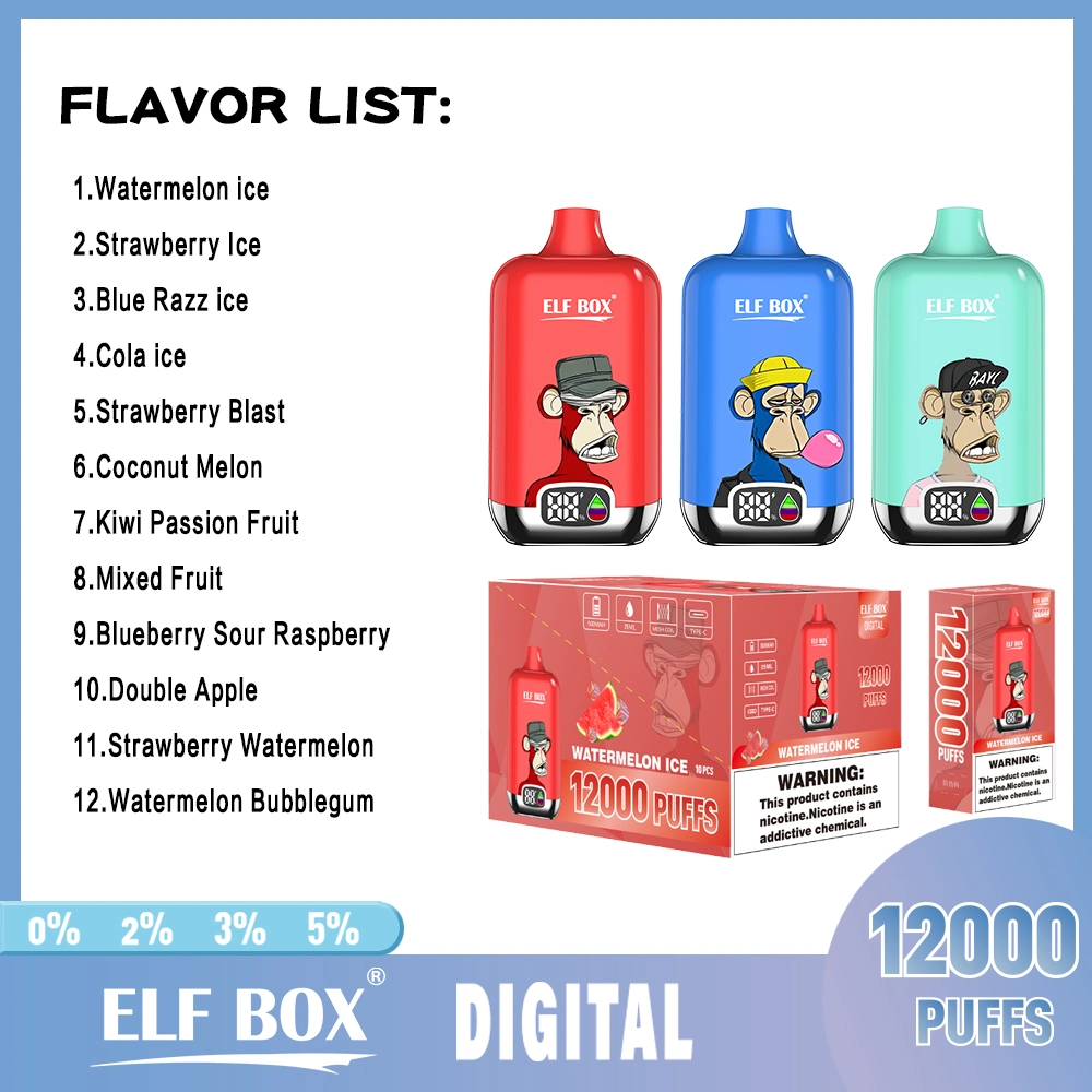 China Top Disposable Vape Bar Elf Box Digital 12000 Puffs Rechargeable Battery 500mAh Electronic Cigarette