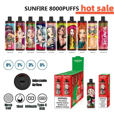 SunFire Bar 8000 puffs Dtl RDL одноразовый сигарет Vape E. С аккумулятором 600 мА/ч, 18 мл, предварительно охлажденный измеритель, стиль «формирование» Vape Tornado 10K 12000 пуф