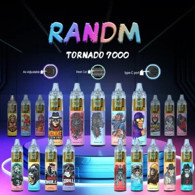 В наличии на складе 7000 Randm Vape Puffs Исходный воздушный поток Tornado одноразовые Электронные сигареты E