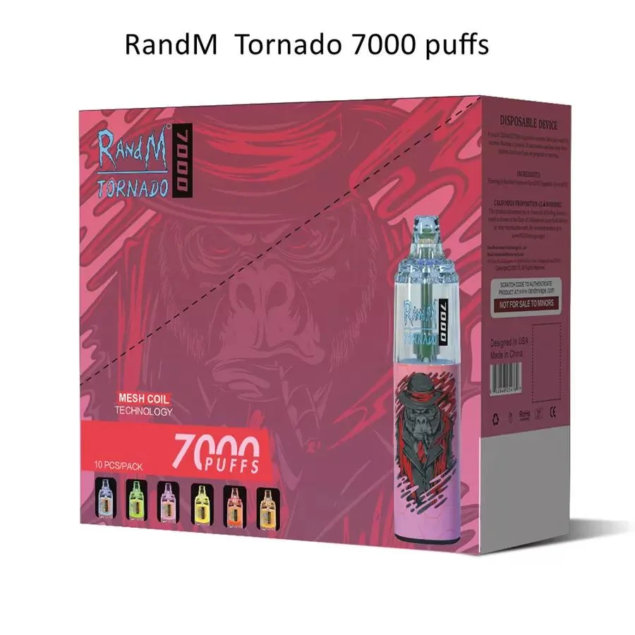 Randm Tornado 7000 Factory Price LED Light Flashing E Cigarette Disposable Vape Pod Pen Air Flow Control Mesh Coil