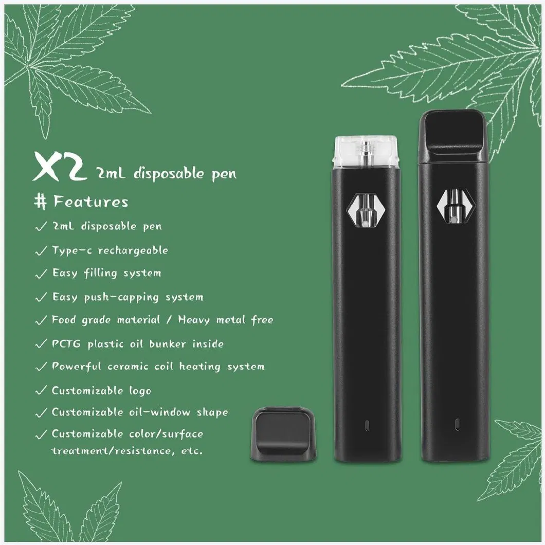 New Arrival of 2ml Pen Ceramic Coil Disposable Vaporizer Pod System Bottom USB Charging Cbdvapepen Live Resin Rosin Wax