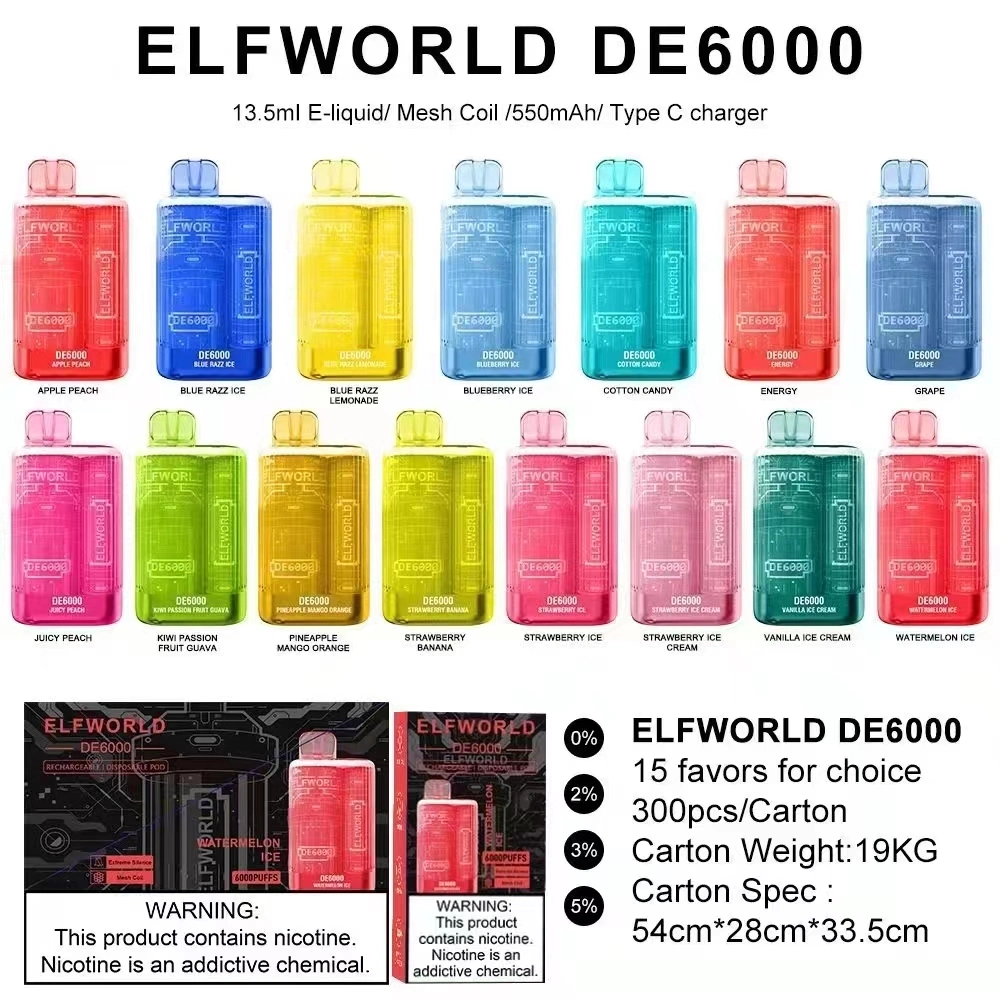 Hot Selling Elfworld Reload 6000 Puffs Portable Prefilled 12ml E-Juice Replaceable Vape Pod Head Removable Vape Device