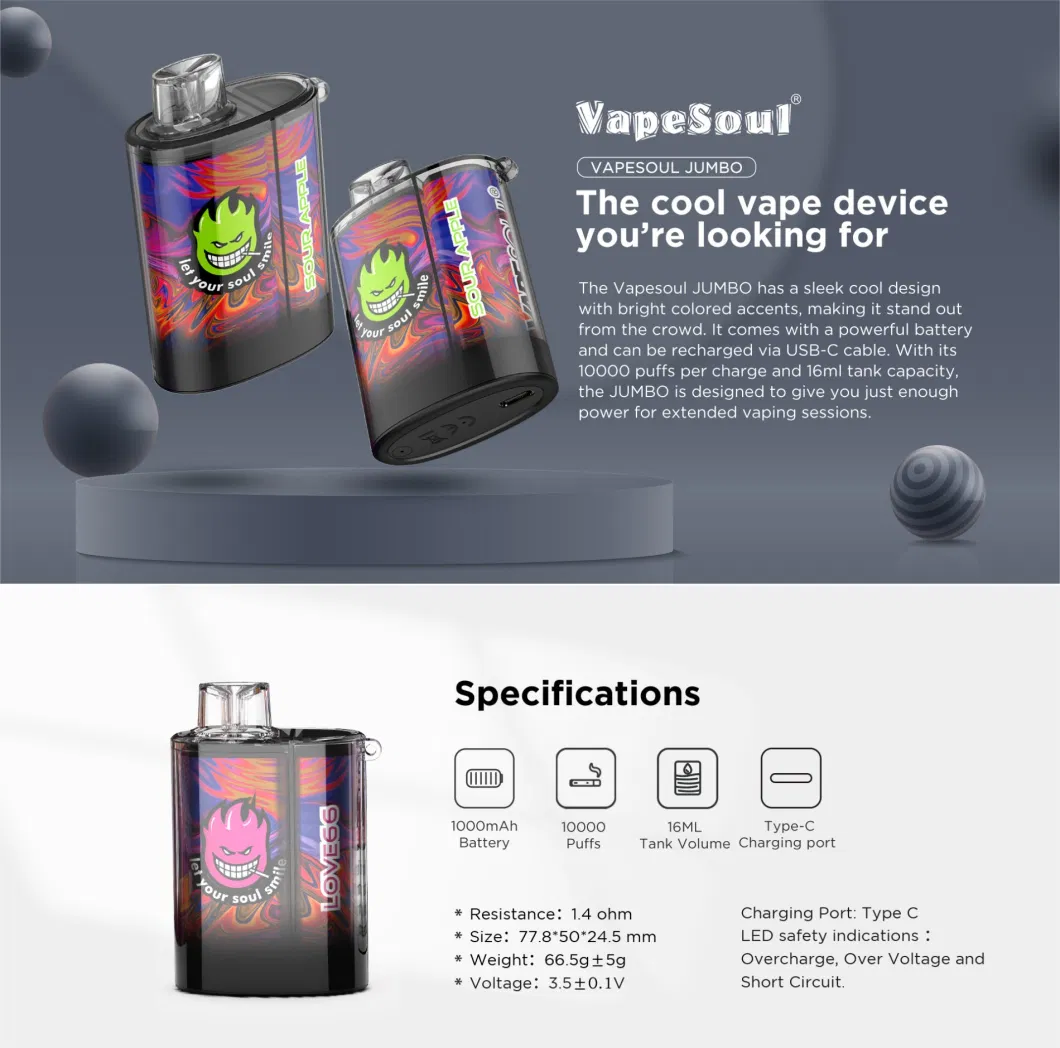 Vapesoul 10000 Puffs Disposable Vape 50mg Nicotine Electronic Cigarette Malaysia USA Hot Sale China Factory Dubai Warehouse Gold Wholesale Smoking Vape