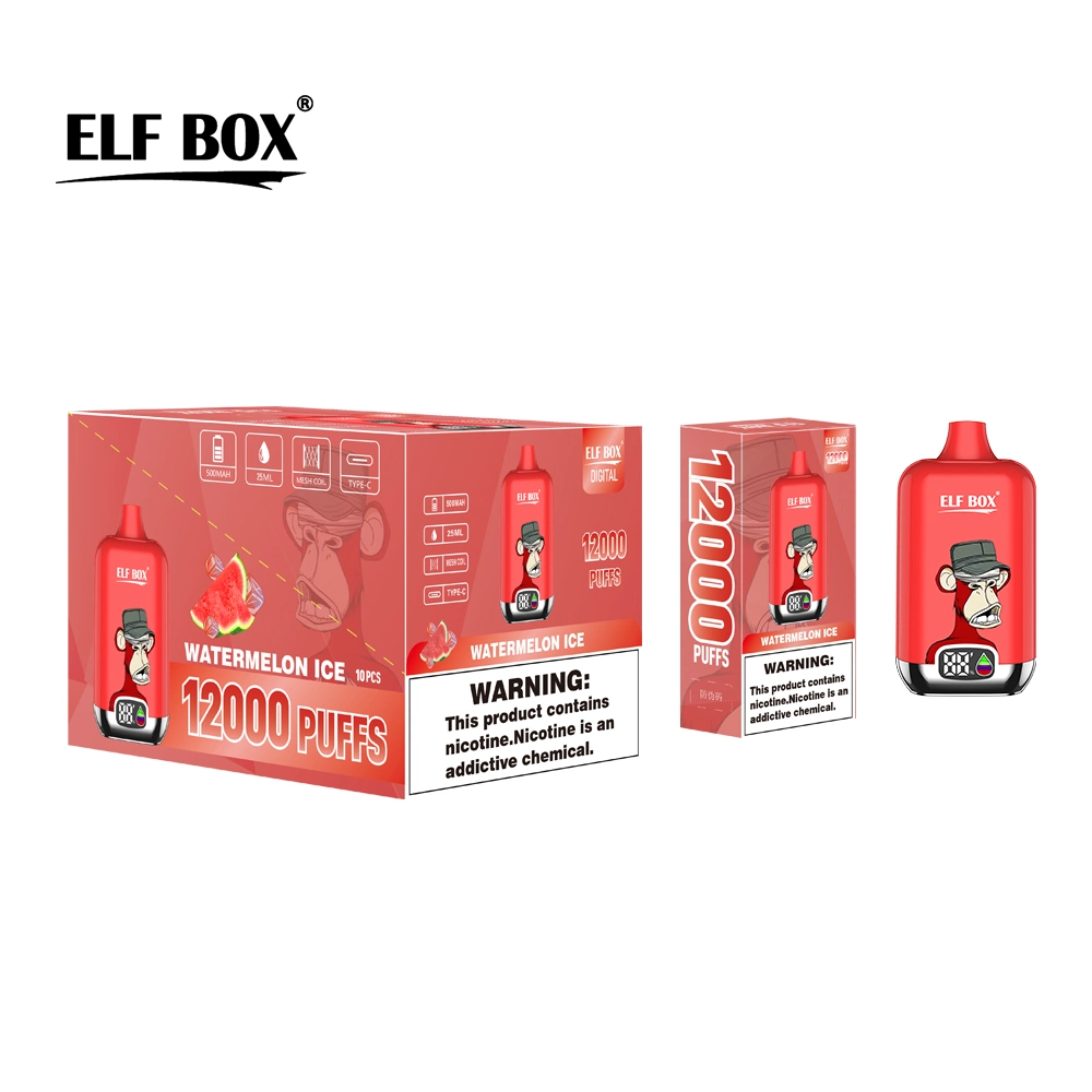 China Top Disposable Vape Bar Elf Box Digital 12000 Puffs Rechargeable Battery 500mAh Electronic Cigarette