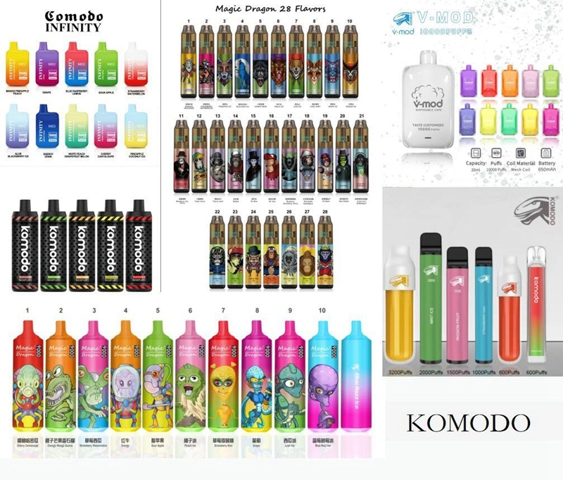 Komodo Disposable E Cigarettes Mesh Coil 18ml Pod 650mAh Battery Rechargeable RGB Light No Leaking 9K 2% 5% 9000 Puffs