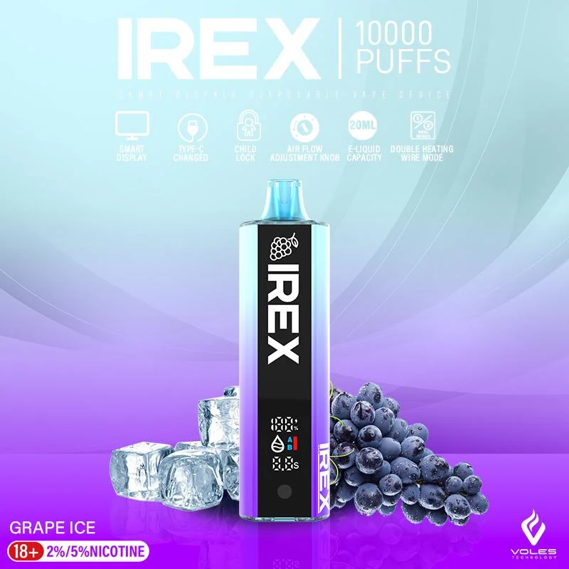 Irex 10000 Puffs Vape Voltbar Wholesale Rechargebale Digital Screen Lock Omd Vape Jnr Shisha Hooka Aroma King Gem Vapeme 12000 Direct to Lung Disposable Vape