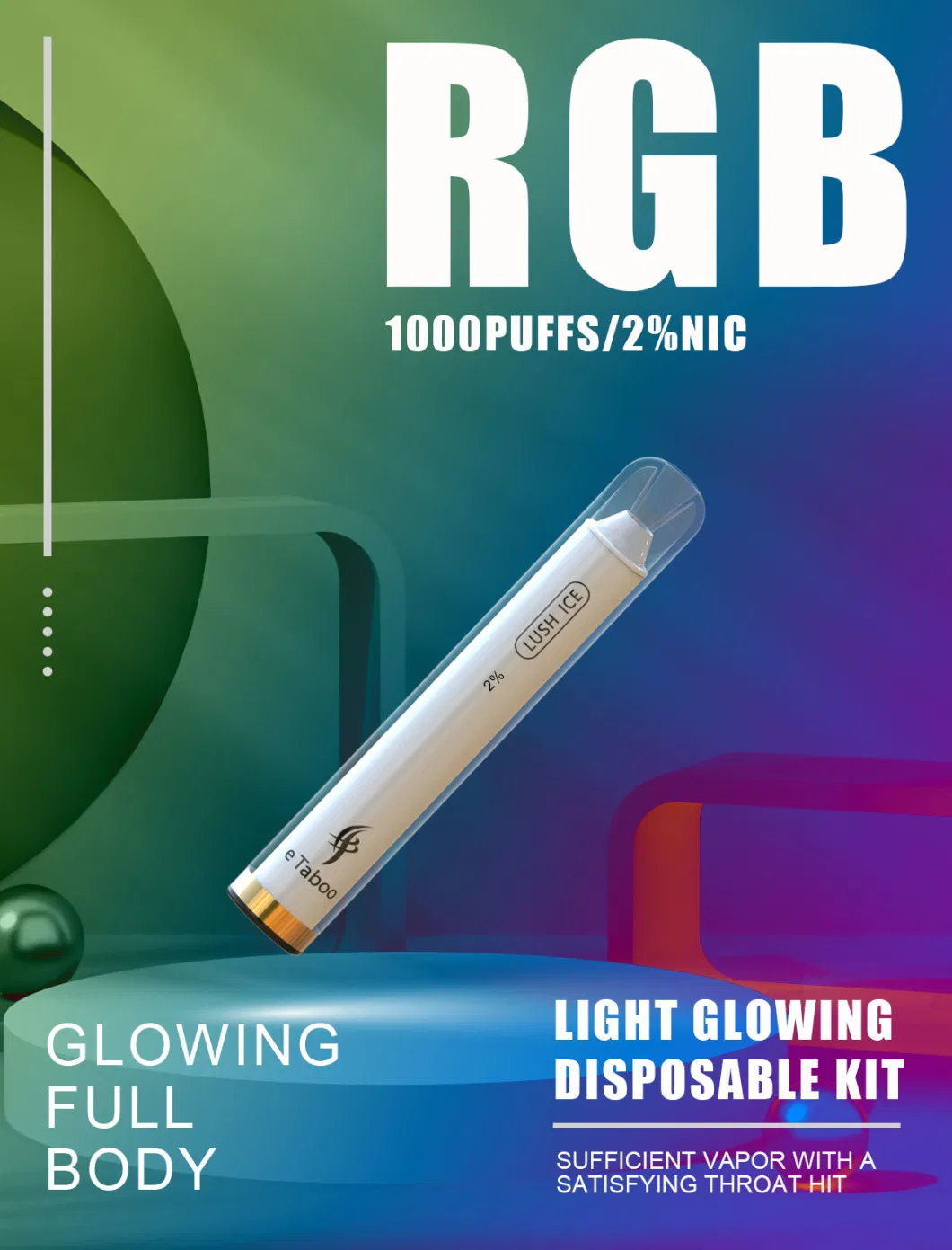 Etaboo RGB Glowing Light up 1000 Puffs Disposable Vape Mod Close System Puff Bar Hookah