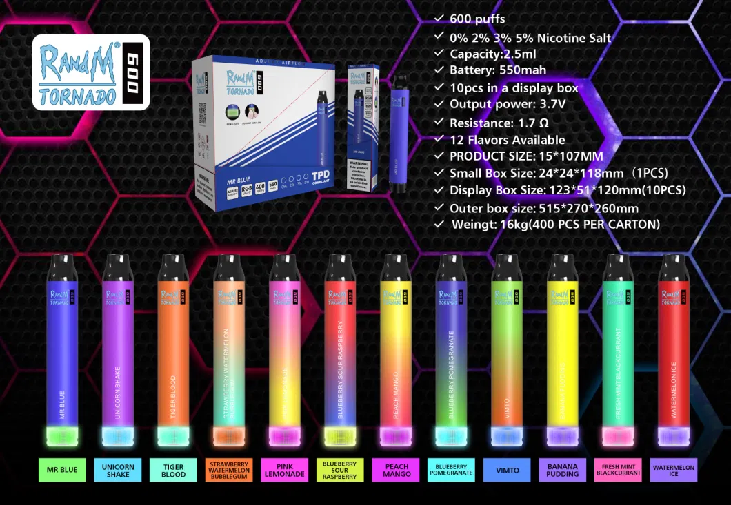 Fast Delivery Good Flavors Wholesale Price Randm Tornado 600 Puff Disposable Vape