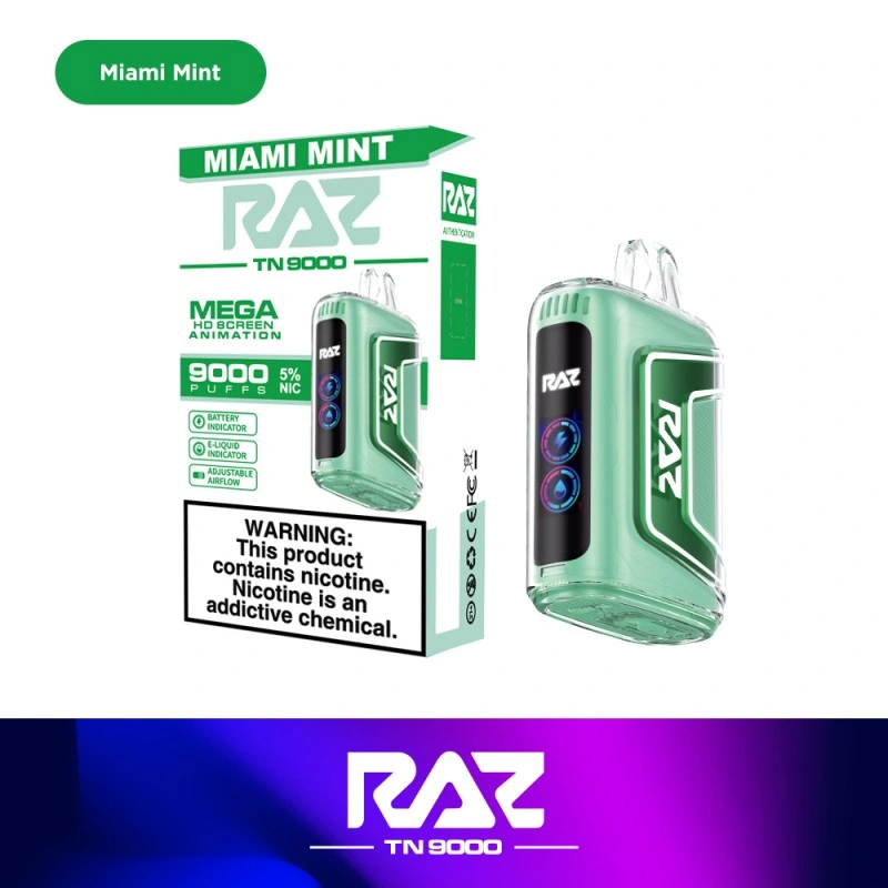 Adjustable Airflow Raze Tn9000 Puffs Plus Disposable Electronic Cigarette Vape 12ml Pre-Filled Tank