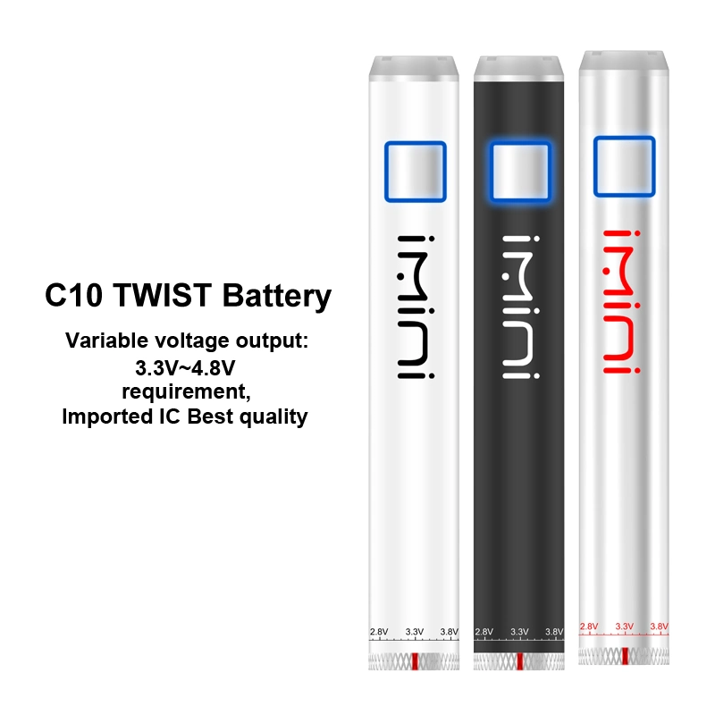 Imini C10 Twist 650mAh Cartridge Battery Vape Pen 1.8-4.2V Preheat 650mAh Adjust Voltage Preheat Battery with Bottom Spinner Ring