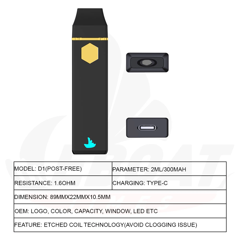 Eboat D1 1g 2g Disposable Vape Clog-Free Dual Air Vents Ceramic Coil Pod Disposable Vape Pen