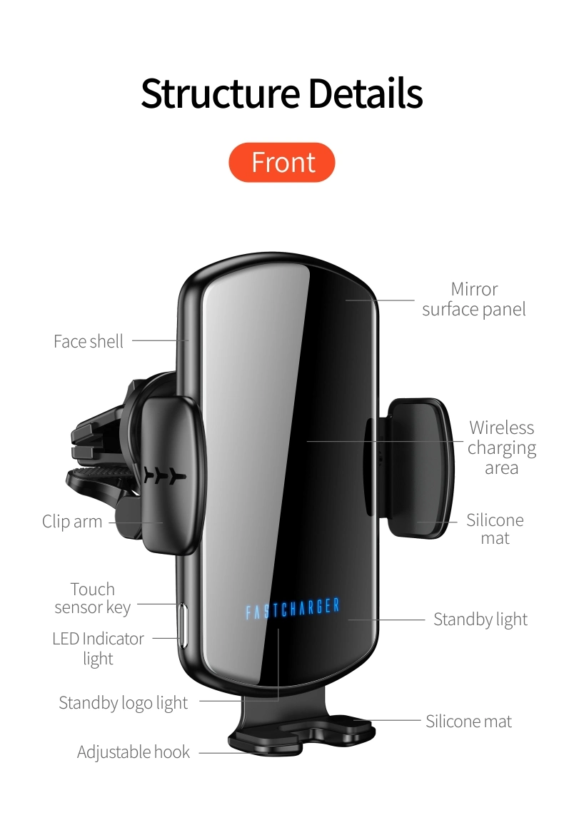 Newest 15W Automatic Clamping Car Mount Car Holder Wireless Charger