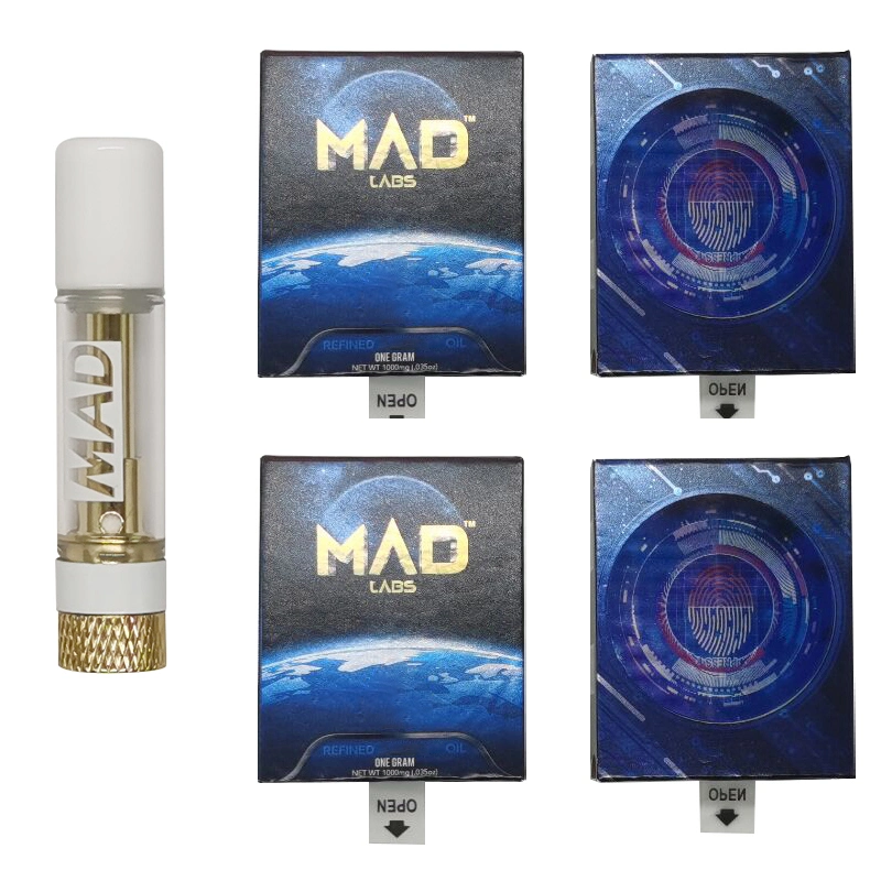 Customize Empty Mad Labs Tank Atomizer Diposable Vape Pen Pod Packaging 1ml 1.0ml 1000mg 1g 1 0.8ml 0.8 Ml 510 T Threaded Live Resin Ceramic Coil CB.D Cartridge