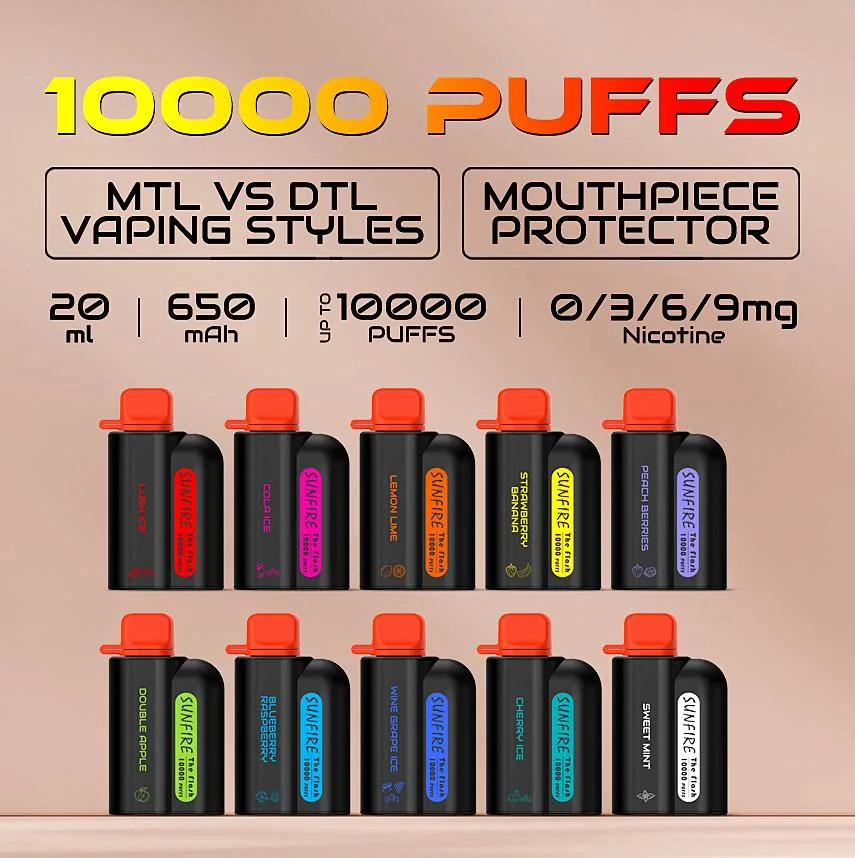 Sunfire Max 10000 Puff 12000 Disposable Vape 10K E Cigarettes 10flavors Mesh Coil 20ml Pod Battery Rechargeable Electronic CIGS 0% 2% 3% 5% Big Puff Vape