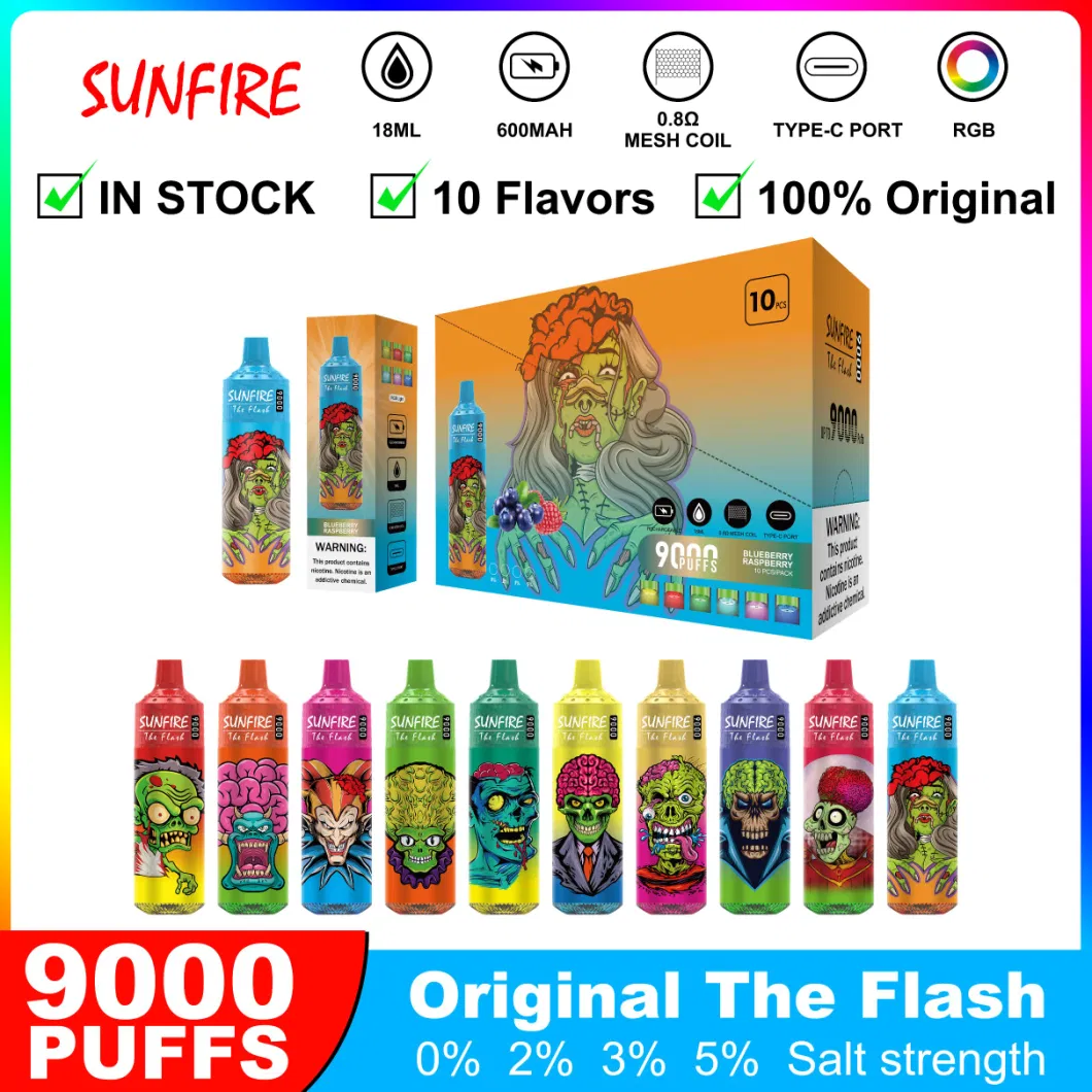 Wholesale Disposable Best Cheap Price Sunfire Tornado 5000 7000 8000 9000 10000 12000 Puff Crystal Vape E-Cigarette Vaporizer RGB Light