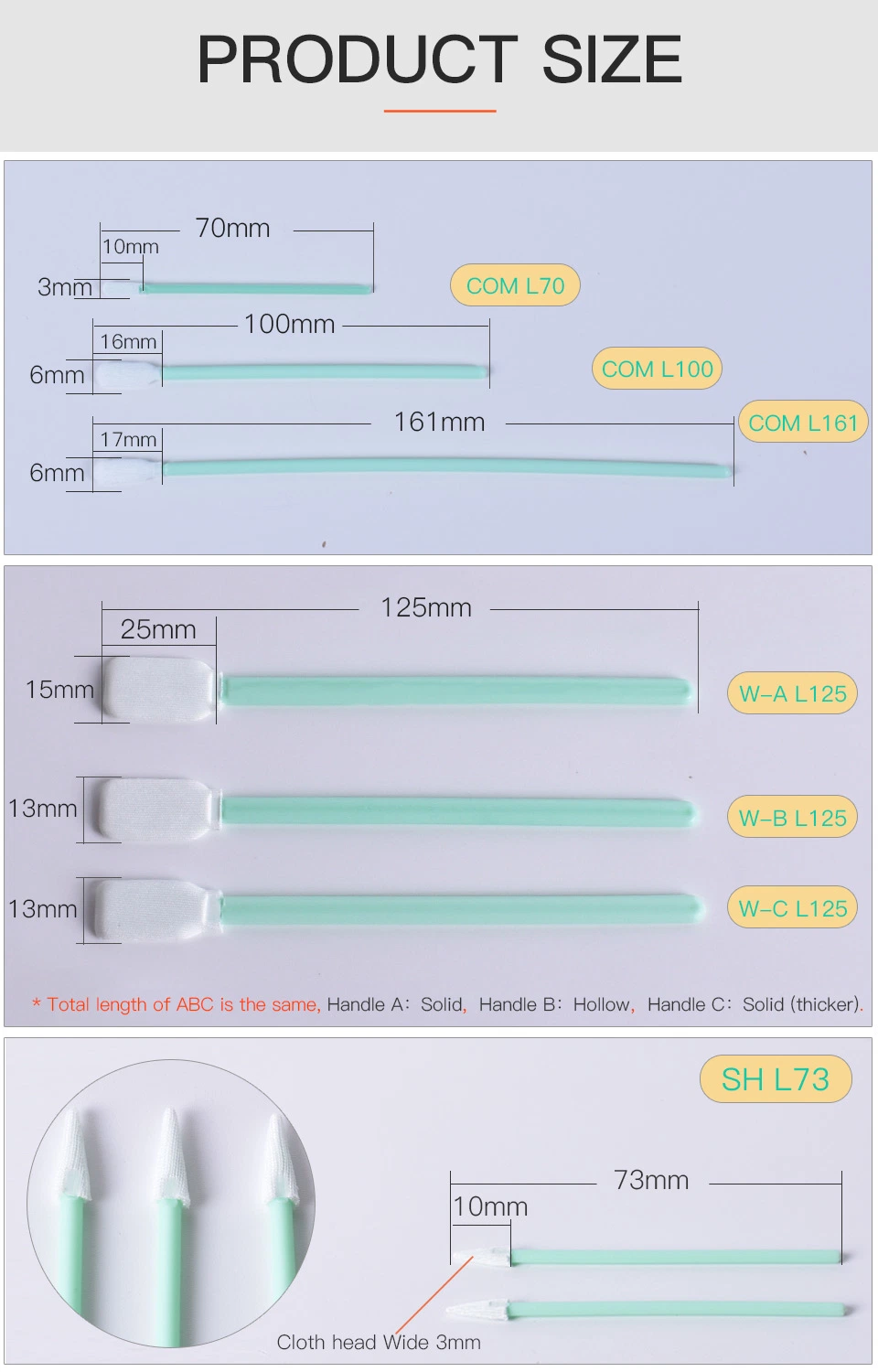 Startnow 100PCS/Pack Non Woven Cotton Swabs 70 100 161mm Length Anti-Static Dust-Free Q-Tips Cleaning Tools for Industry Machine