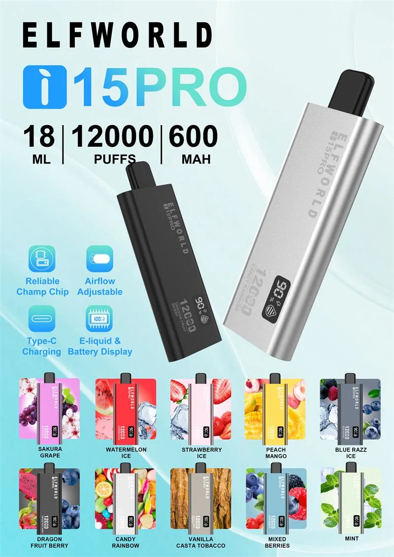 Airflow Adjustable &amp; Screen Disposable Electronic Cigarette Big Puffs Disposable Vape Pen 15000/18000/12000 Electronic Cigarette Vaper LED Display Screen Vapor