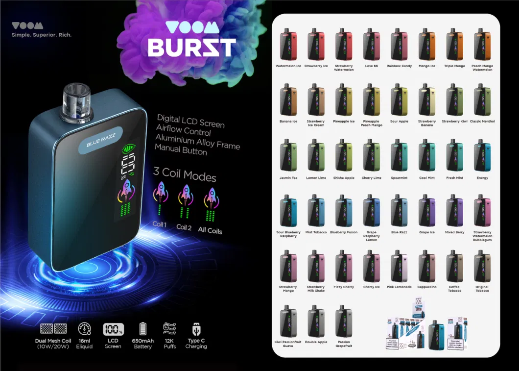 Burst 12000 Puff E Cigarette Battery 650mAh Puff Plus Wholesale Vape