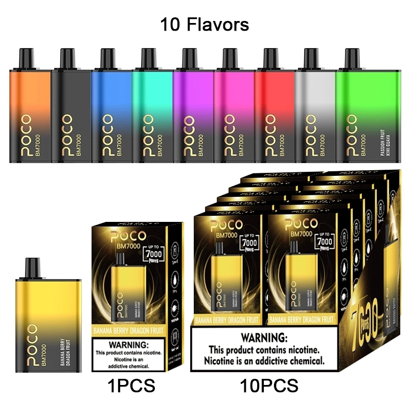 USA/EU Warehouse Randm 7K Puff Bar Poco Bm7000puffs Disposable Vape Type-C Airflow Wholesale Vape Pen Mesh Coil 17ml Juice with 10 Flavors